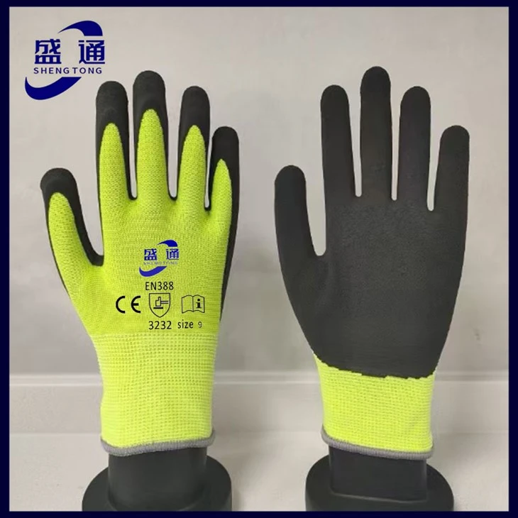 Yellow Polyester Black Foam Latex Coated Gloves suppliers